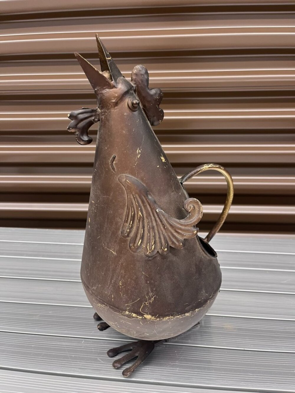 Vintage Metal Rooster Watering Can Farmhouse Rustic Garden Decor